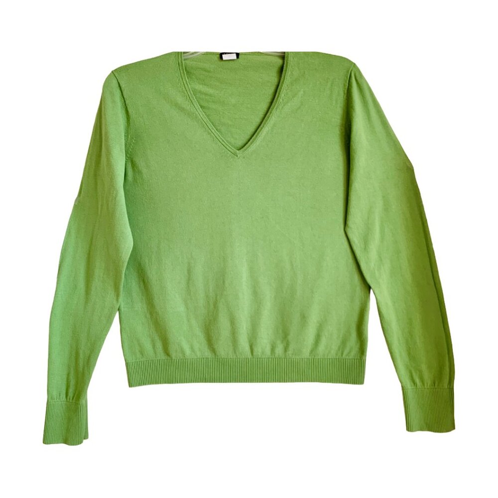 J.CREW FACTORY Women's Lime Green V-Neck Lightweight Cotton Sweater Sz XL